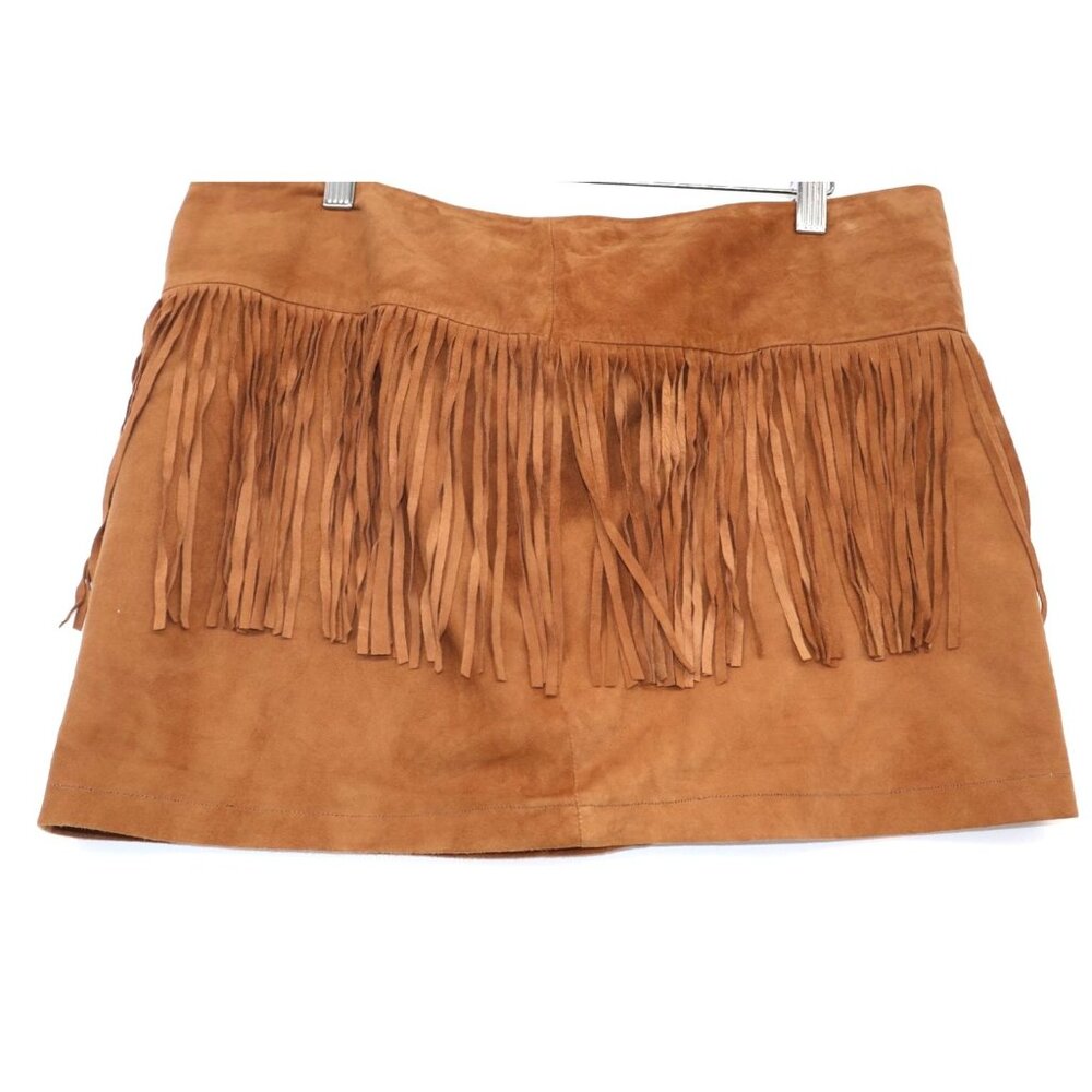 Mango Womens Genuine Leather Fringe Mini Skirt Western Cowgirl Coquette